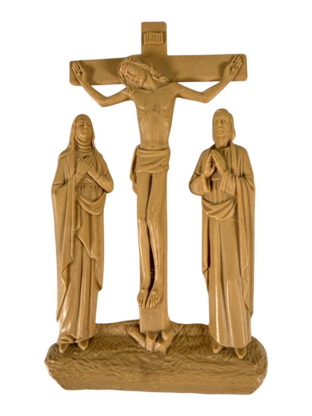 Vintage 7" Crucifix Scene Cross Jesus Wall Hanging 60s Catholic Plastic Catholic